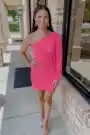 Winona |Sheath Long Sleeve Fringe Sequins Homecoming Dress(Hot Pink,2)