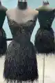 Amina |Sheath Sweetheart Lace Feather Skirt Homecoming Dress(Black,2)