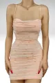 Octavia |Sheath Tulle Pleated Homecoming Dress with Pearls(Blush,2)