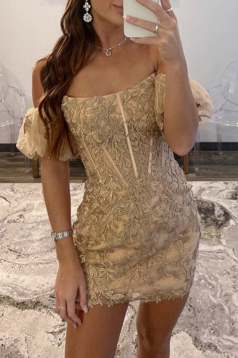 Ethel |Sheath Lace Strapless Homecoming Dress with Appliques