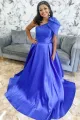 Aliya | Red One Shoulder Bow Tie Satin Prom Dress with Pockets(Blue,2)
