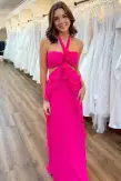 Siena | Halter Magenta Cut Out Ruffle Long Formal Dress