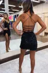 Odette |Bodycon V-Neck Sequined Homecoming Dress(Black,2)