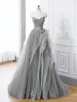 Saflor | Green A-Line Off Shoulder Long Prom Dress Lace Long Evening Dress(Gray,2)