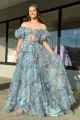Sydney |A Line Sweetheart Printed Tulle Long Prom Dress(Green,2)