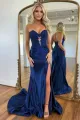 Aeth | Royal Blue Strapless Lace Mermaid Long Prom Dresses With Slit
