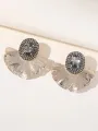 Royal Blue Rhinestones Leaf Floral Oval Earrings(Grey,ONE SIZE)