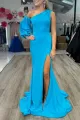 Asymmetrical Cobalt Blue Mermaid Long Formal Dress with Slit