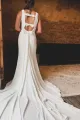 White Satin Bateau Open Back Mermaid  Long Wedding Dress(Diamond White,2)