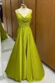 Carter | Olive Green Cowl Neck Chain Strap A-Line Long Prom Dress