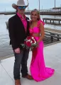 Violet Flutter Sleeve Cutout Mermaid Fitted Gown(Hot Pink,2)