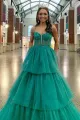 Tiered Ruffle Sequin-Embroidery Corset Long Prom Gown(Emerald,2)