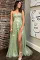 Sage Green Sweetheart Lace-Up Long Prom Dress with 3D Floral Lace
