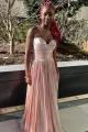 Oakley | Green Metallic Strapless Pleated A-Line Long Prom Dresses(Candy Pink,2)