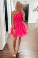 Seren | One-Shoulder Beaded Ruffle Homecoming Dress in Blue