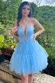 Vandalia | Sky Blue Strapless Lace-Up A-Line Homecoming Dress(Blue,2)