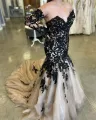 Mermaid Black Champagne Wedding Dresses Lace Strapless Sweep Train