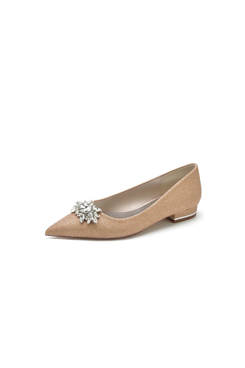 Pointed Toe Rhinestone Slip-on Low Heels