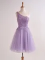 Amiri | One Shoulder A-line Lilac Short Homecoming Dress with Appliques