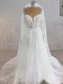 Issel | Sweetheart Off the Shoulder A-Line Tulle Lace Applique With Tulle Train Wedding Dress