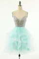 Amelia |A Line V Neck Tulle Homecoming Dress(Mint Green,2)