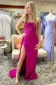 Strapless Beaded Ruched Maxi Dress with Attached Train(Green,2)