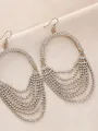 Silver Rhinestones Tassel Hoop Round Earrings(Golden,ONE SIZE)