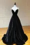 Oaklee | Simple Black Velvet Long Prom Dress. Black Evening Dress