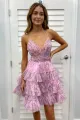 Beryl |A-Line V Neck Tiered Pinted Homecoming Dress(Pink,2)