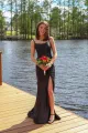 Addilynn| Mermaid Scoop Neck Satin Prom Dress with Slit(Black,2)