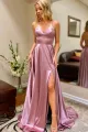 Rosie |A Line Spaghetti Straps Satin Prom Dress with Slit(Blush,2)