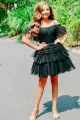 Thea |A Line Pink Glitter Tulle Homecoming Dress with Feather(Black,2)