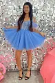Anna |A Line Sparkling Tulle Corset Homecoming Dress with Feathers(Blue,2)