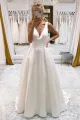 Samira | Ivory A-Line Deep V-Neck Long Wedding Dress with Bowknot
