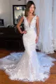 Violeta | White V-Neck Mermaid Long Lace Wedding Dress