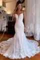 Aliza | Ivory Mermaid Spaghetti Straps Backless Long Lace Wedding Dress