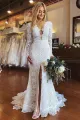 Lillie | White Mermaid Boho Long Lace Wedding Dress with Sleeves