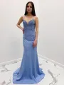 Avayah | Mermaid Blue V-Neck Long Prom Dress(Blue,2)