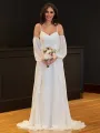 A-Line Chiffon Detachable Puffy Sleeves Wedding Dress