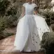 A-Line Exquisite Lace Appliqued Cap Sleeves Wedding Dress(Diamond White,2)