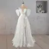 A-Line Floral Appliques Polka Dots Wedding Dress with Slit