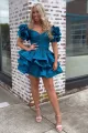 A-Line Green Ruffle Sleeves Layered Two Pieces Short Party Dress