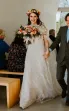 A-Line  V-Neck Lace Modern Wedding Dress Short Sleeves With Appliques(Diamond White,2)