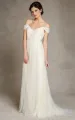 A-Line Spaghetti Straps Off-the-Shoulder Tulle Long Wedding Dress(White-Nude,2)