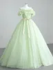 A-Line Off Shoulder Tulle Sage Green Long Prom Dresses