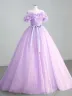 A-Line Off Shoulder Tulle Sage Green Long Prom Dresses(Lavender,2)