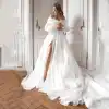 A-Line Off the Shoulder White Wedding Dress with Slit