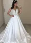 A-line Sleeveless Sweetheart Satin Bride Wedding Dresses with Appliques