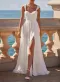 A-Line Square Neckline Sleeveless Chiffon Wedding Dresses With High Split