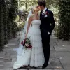 Sleeveless A Line Strapless Bohemian Tiered Tulle Wedding Dresses